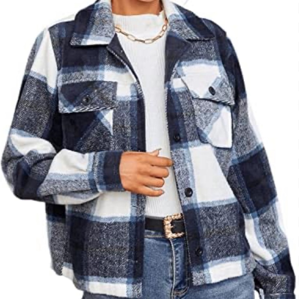 New Look Blue and White Blazer Plaid Pattern Jacket